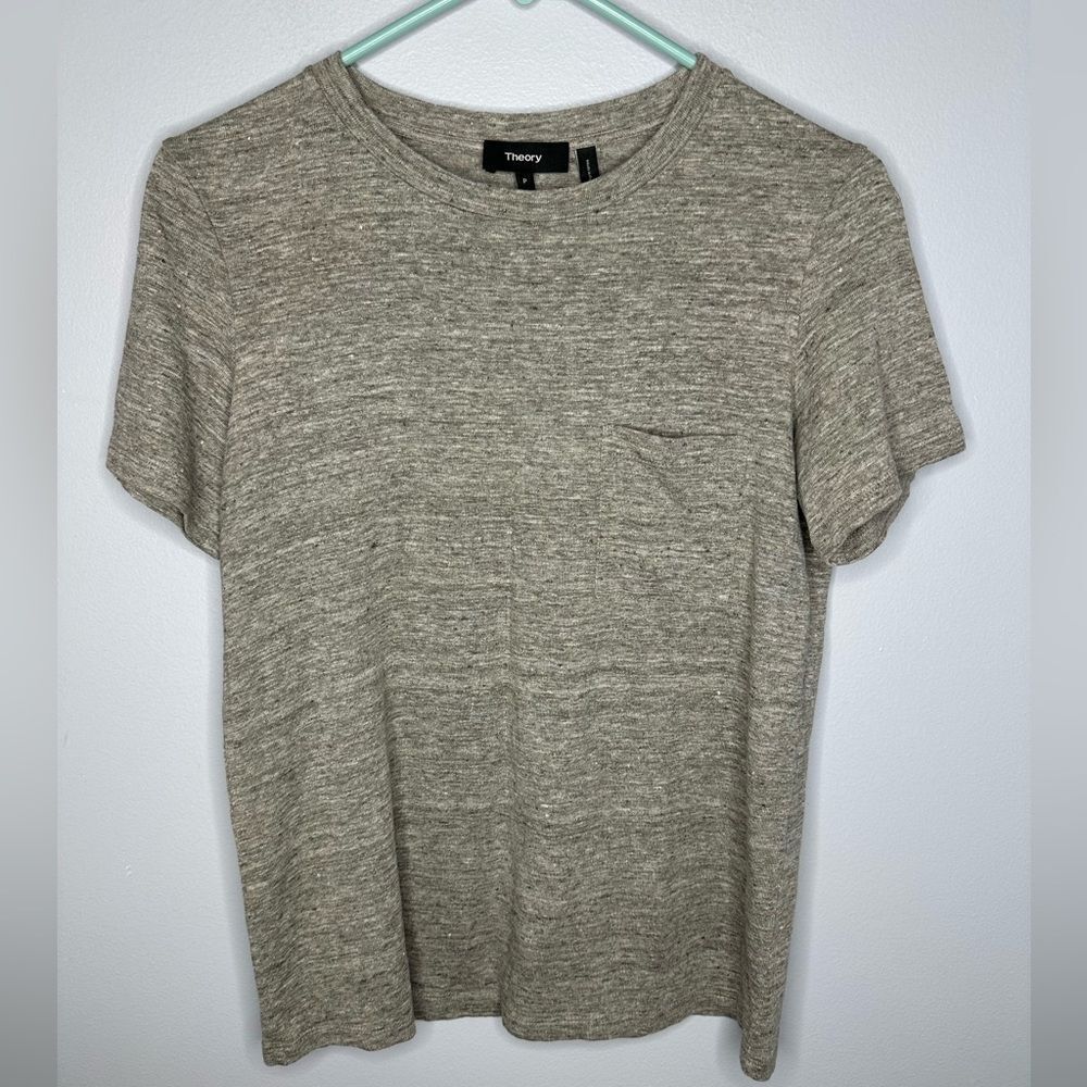 Theory Easy Pocket Tee Flex Linen Short Sleeves size 0 Grey